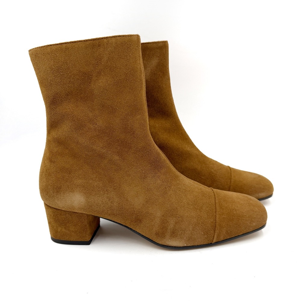 Staud Aimee Short Boot Tan Suede Square Cap Toe Block Heel Women Sz 39.5 / 9.5 - Picture 3 of 11